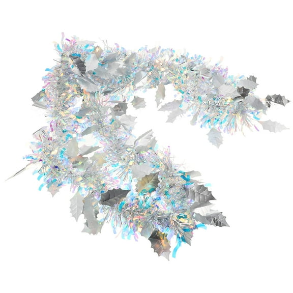 Raindrops Silver Plastic New Year Tinsel Garland for Easy Hanging Decoration Perfect for Parties 6 ft