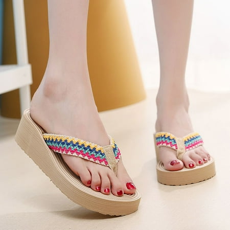 

Cathalem Fuzzy Flip Flop Slippers for Women Memory Foam Fashion Spring And Summer Women Slippers Thick Bottom Wedge Heel Colorful Shoes A 6