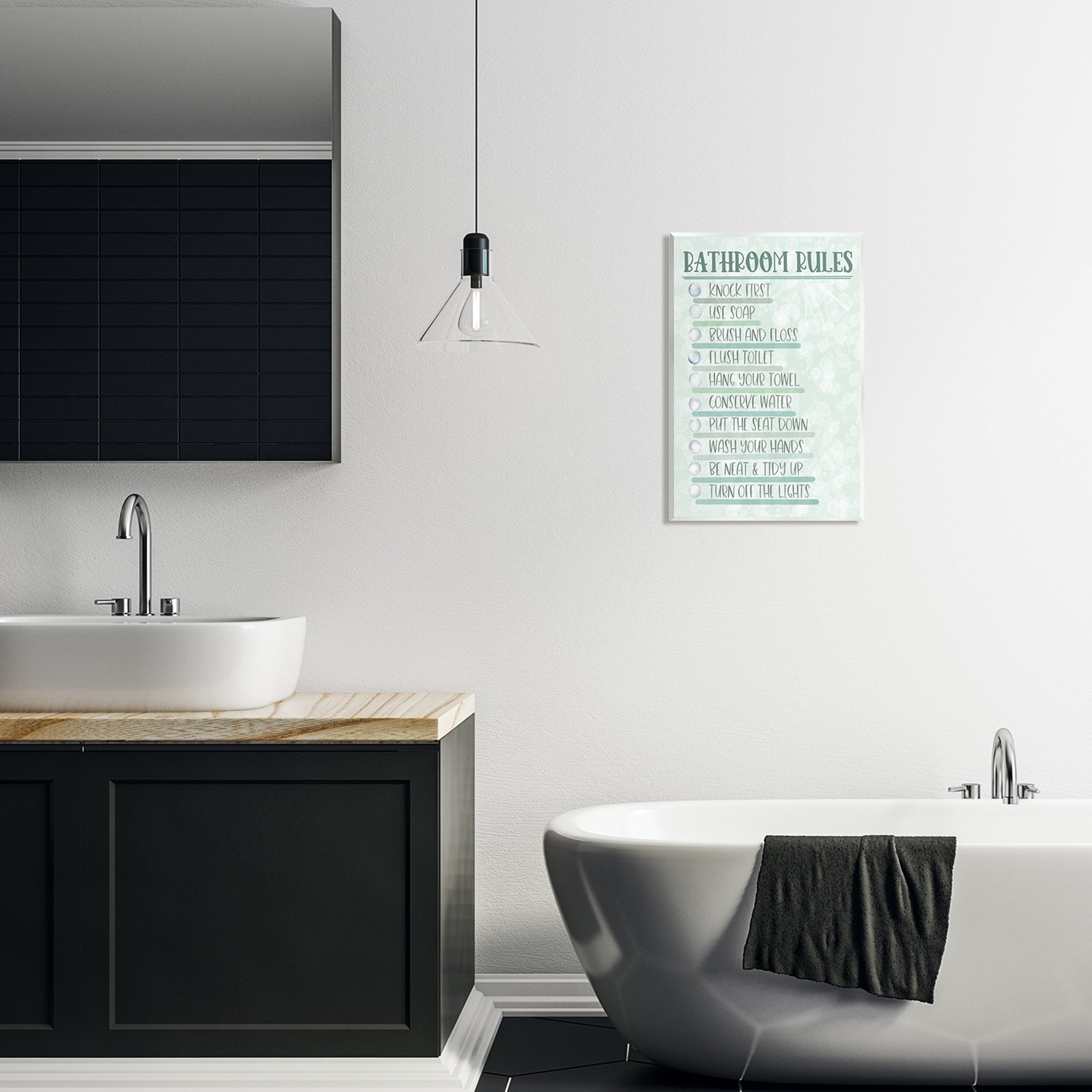 Stupell Industries Bathroom Rules on Green Typography Painting Unframed Art Print Wall Art, 13 x 19