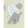 thumbnail image 3 of Suealasg Baby Boy Girl 3Pcs Clothes Outfit Letter Print Long Sleeve Rompers and Elastic Pants Beanie Hat Set 3 6 9 12 18 Months Infant Fall Clothes, 3 of 9