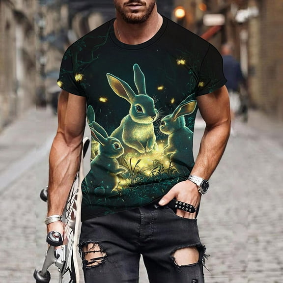 Mens Shirts Plus Size under $5 Easter Print Short Sleeve Round Neck T-Shirt Lightweight Summer Shirt Black XXL