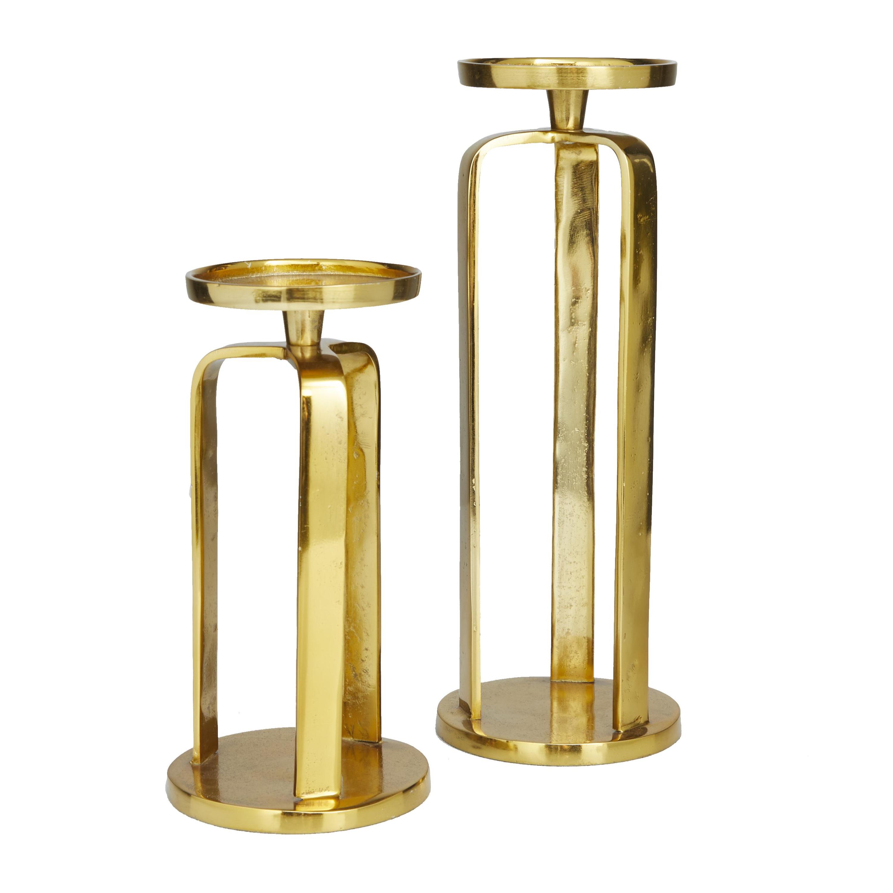 CosmoLiving by Cosmopolitan 2 Candle Gold Aluminum Metal Candle Holder, Set of 2