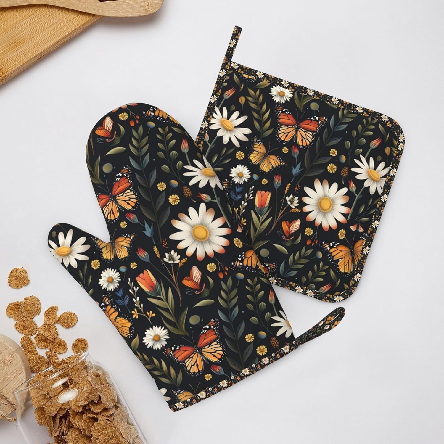 Silicone Oven Mitts Pot Holders Set Non-Slip Heat Resistant Kitchen Gloves Potholders 4 Pack Mitt