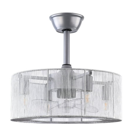 

Fichiouy 18 Ceiling Fan Light Caged Grey Line Lampshade Ceiling Fan Chandiler + Remote