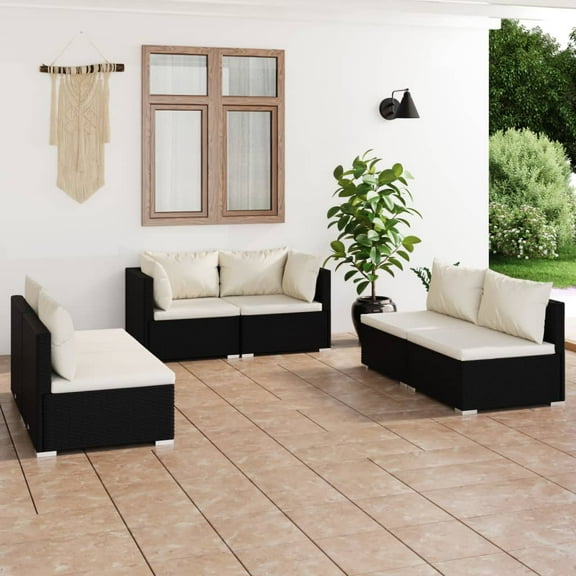 vidaXL 6 Piece Patio Lounge Set with Cushions Poly Rattan Black