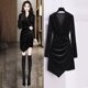 thumbnail image 5 of Vestido de fiesta de cóctel ajustado con pliegues y manga larga con cuello en V para mujer, 5 of 6