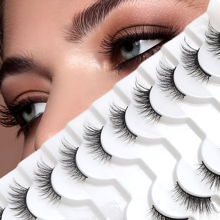 RAGUPEL 10 Pairs False Eyelashes 3D Effect Natural Look Dense Curly Fluffy Eyelash Extension Faux Mink Hair Wispy Half Lashes for Girl