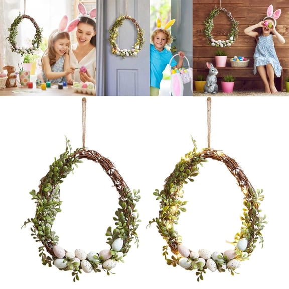 CoreLiving 11.8 Inch Boho Easter Wreath for Front Door Artificial Grapevine Pastel Spring Wreath with Easter Eggs Faux Twig Berry Accents Farmhouse Entryway Mantel Window Decor