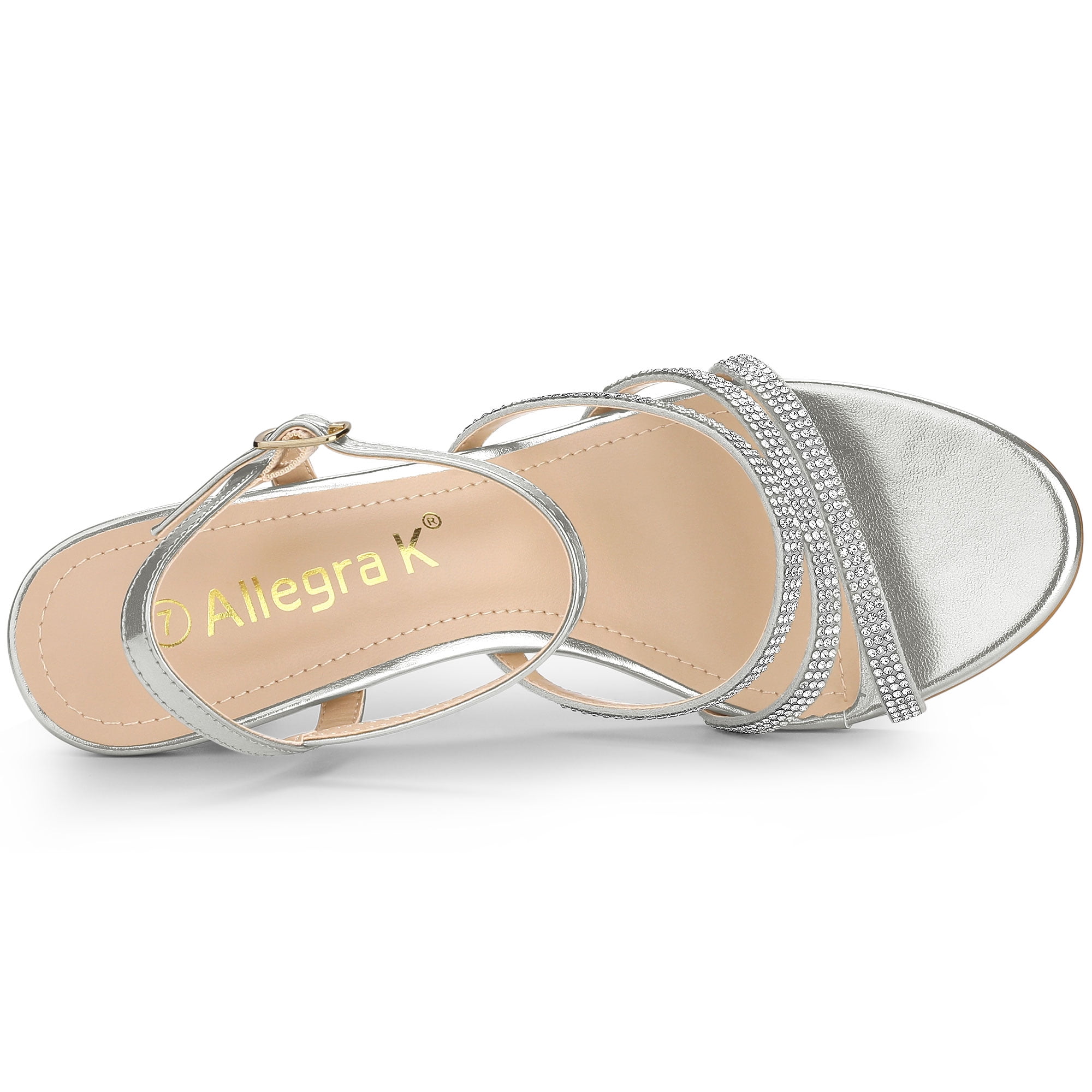 DARING DIVA Women's Ankle Strap Rhinestone Kitten Heel Sandals Silver 6