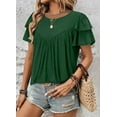 thumbnail image 3 of KISSMODA Short Sleeve Shirts for Women Dressy Casual Summer Blouses Pleated Front Loose Fit Tunic Tops, 3 of 6