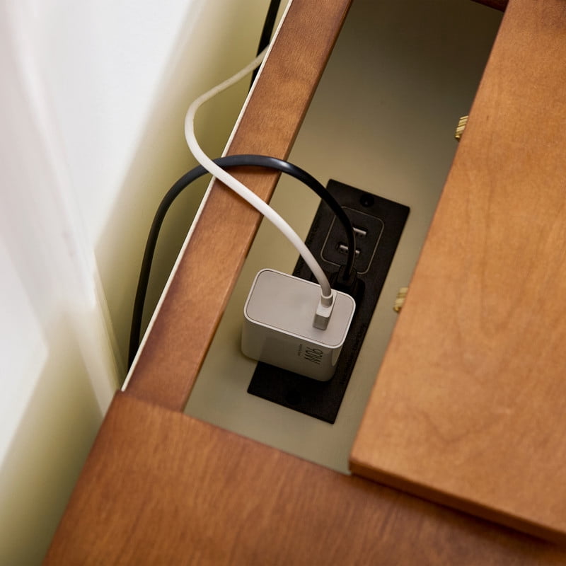 1Pcs Mid-Century Modern Nightstand with Hiiden Charging Station & Adjustable Feet, Wood Side Table Stroage Cabinet with 2 Drawers