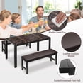 thumbnail image 5 of PORKISS 3 Piece Dining Table Set for 4, Faux Marble Kitchen Table Set with 2 PU Leather Benches, Space Saving Breakfast Nook Set for Small Spaces, Brown+Black, 5 of 9