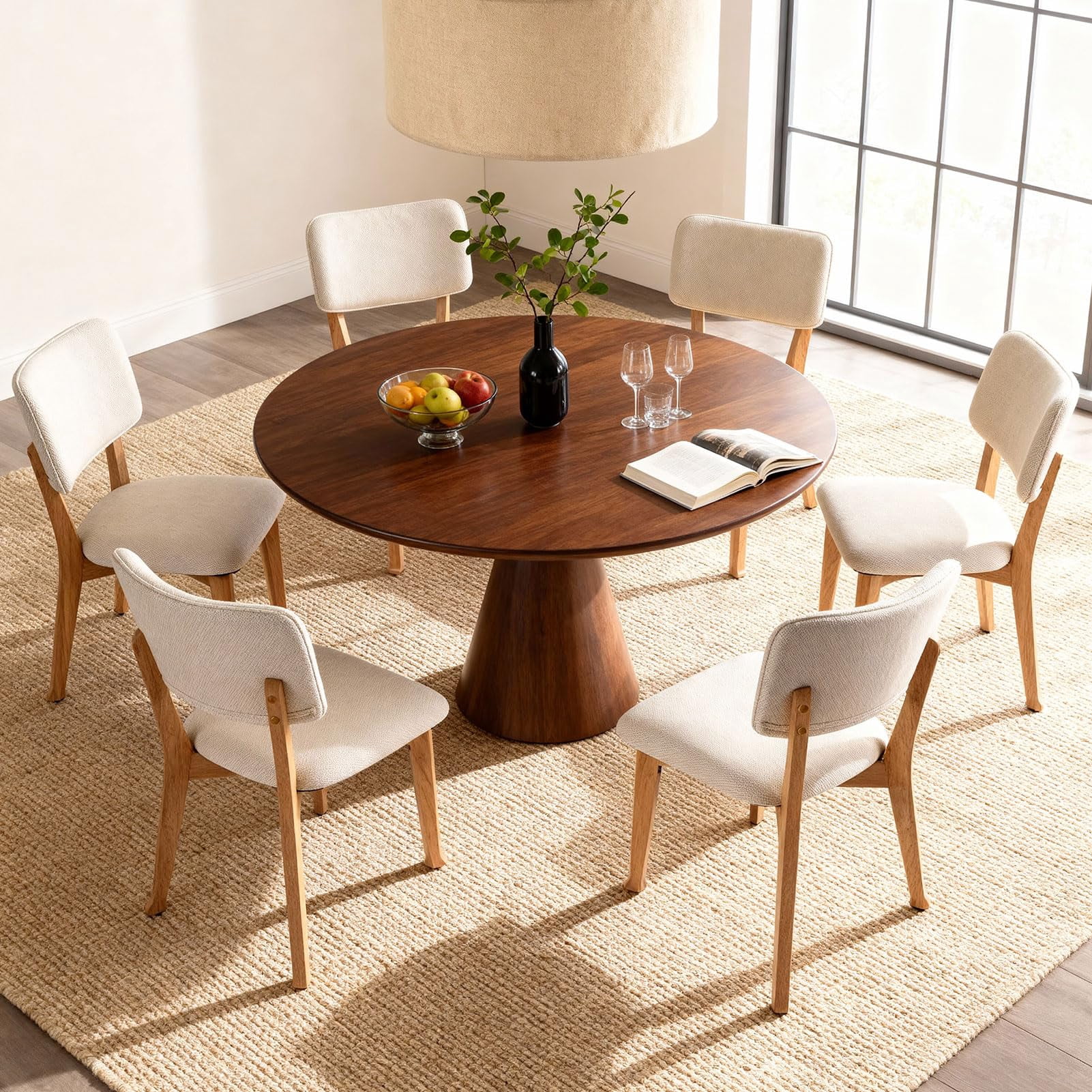 Wooden Dining Chairs Set of 2, Fabric Upholstered Kitchen Chairs with Curved Backrest, 300LBS Capacity