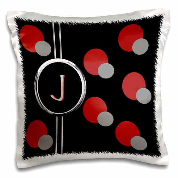 3dRose, Modern Geometric Black Red Grey Circle Pattern Monogram Letter J, 16x16 inch Pillow Case