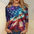 thumbnail image 2 of Women's T-Shirts Patriotic Star Print 250th Anniversary USA Crew Neck 3/4 Sleeve Independence Day, 2 of 5
