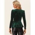 thumbnail image 3 of INSPIRE CHIC Blusa de Terciopelo para Mujer Blusa Elegante de Manga Larga con Cuello en V Peplum Top Verde S, 3 of 6