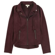 Style & Co. Womens Faux Suede Motorcycle Jacket, Red, PXS