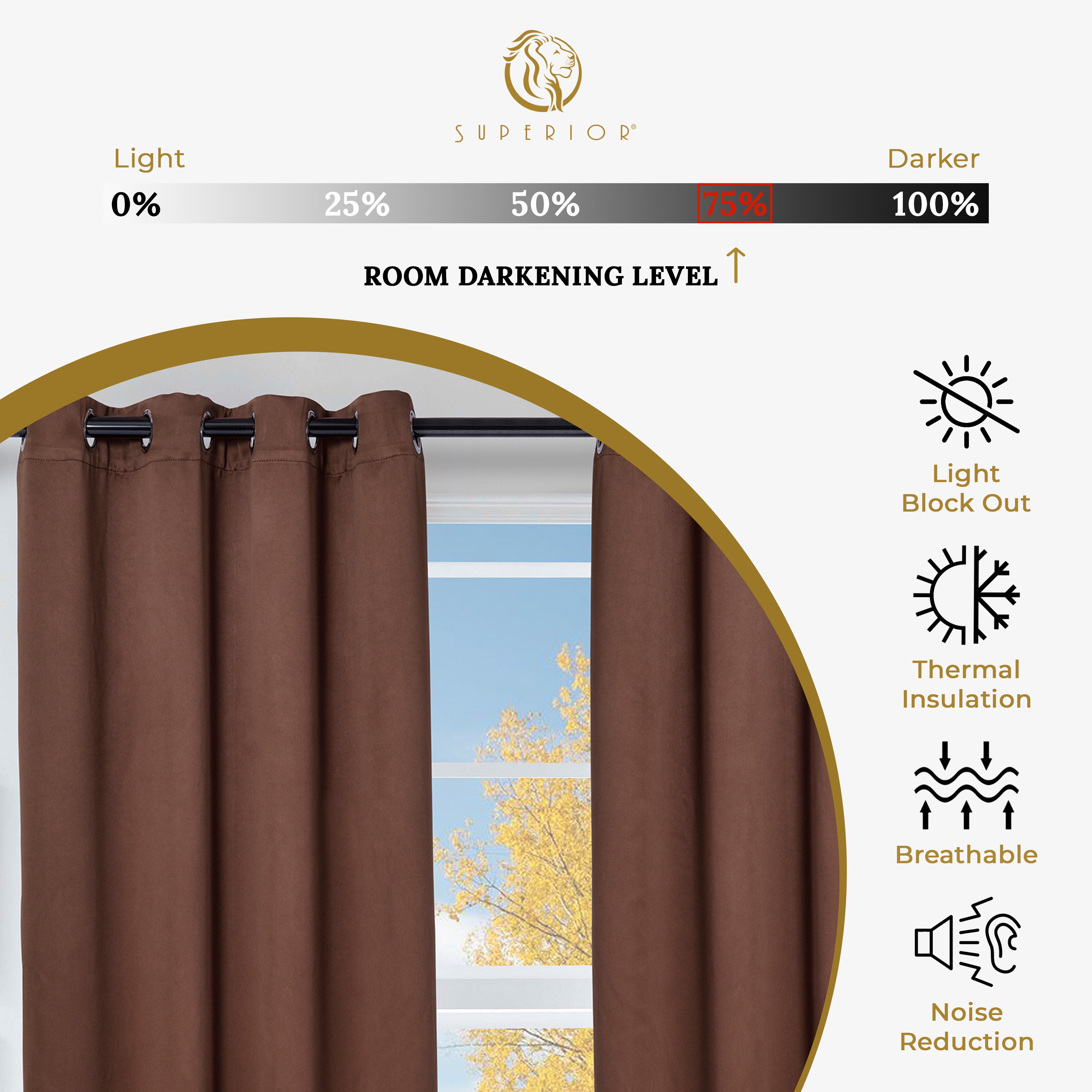 Blackout Curtain Panels, Set of 2, 52" x 84", Cappuccino