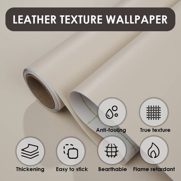 Beige Faux Leather Texture PVC Peel-and-Stick Wallpaper Self-Adhesive, Waterproof & Easy-Clean Vinyl Roll -Removable Luxe Accent Wall & Furniture Makeover for Living Room, Bedroom & Office