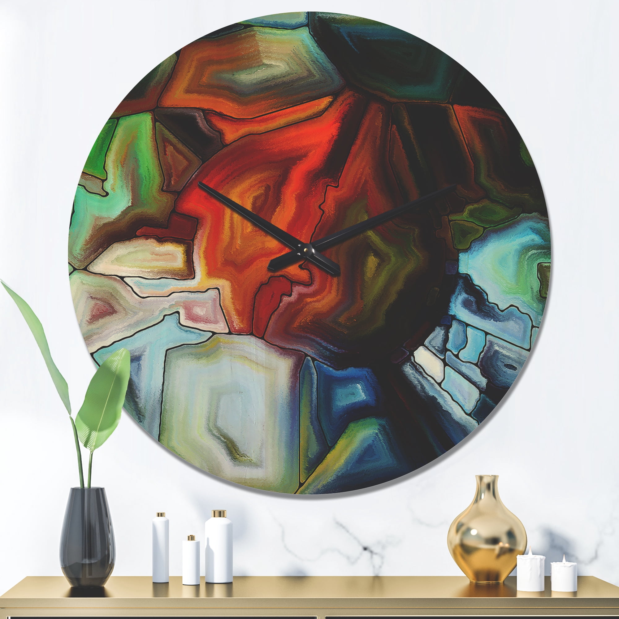 Designart 'Abstract Fractal Stained Glass Design ' Modern Wood Wall Clock