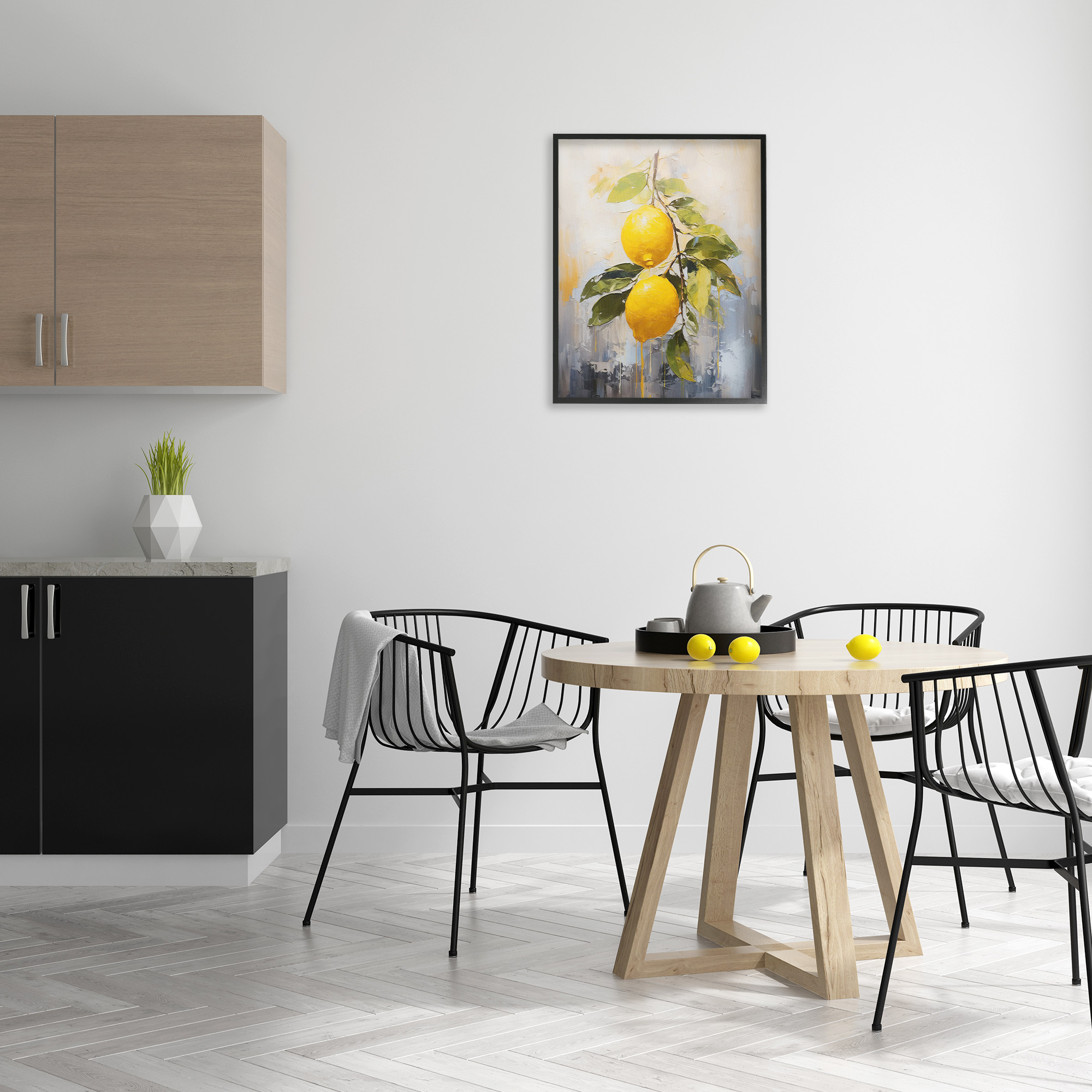Stupell Industries Abstract Lemon Branch Food & Beverage Painting Black Framed Art Print Wall Art, 24 x 30