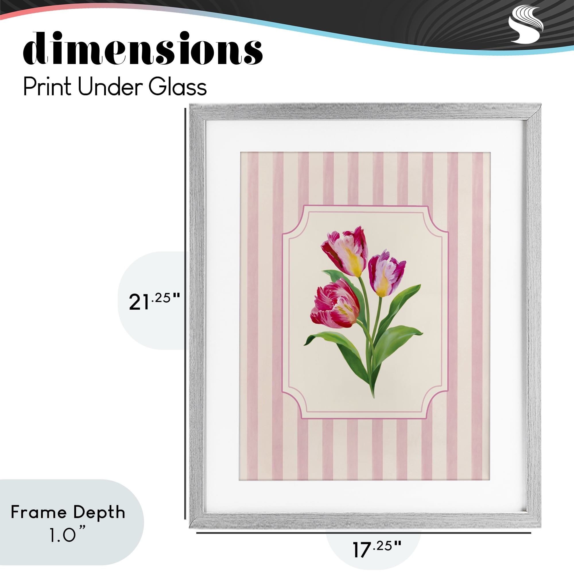 Stupell Industries Magenta Tulips over Stripes Gray Framed Print Under Glass, design by Diane Neukirch