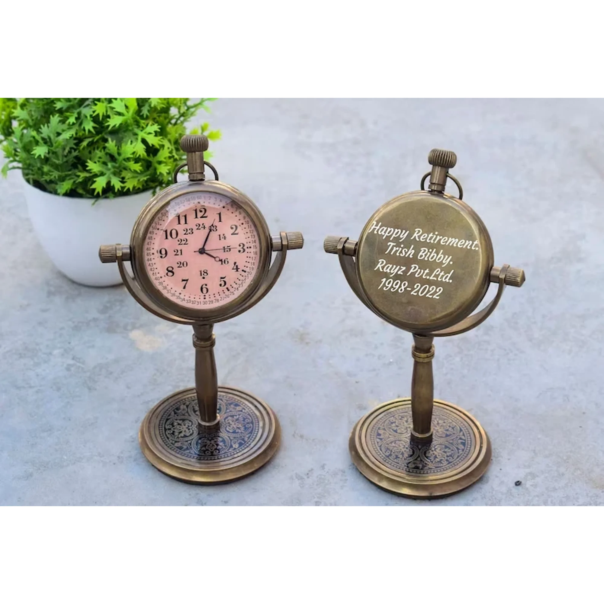 Clock Table Brass Vintage Desk Personalized Desk Clock, Engraved, Retirement Gif