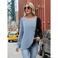 thumbnail image 5 of Womens Knit Sweaters Fall Winter Casual Long Sleeve Crew Neck Ribbed Colorblock Button Pullover Tops Sky Blue L, 5 of 8