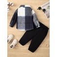 thumbnail image 2 of Newborn Baby Boy Clothes Lapel Plaid Jacket + Solid Cotton Pants Set 2PCs Infant Fall Winter Outfits, 2 of 5