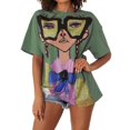 thumbnail image 1 of ICHUANYI Clearance Women's Summer Loose Fitting Hot Diamond Printed Casual Short Sleeved Round Neck Top(Green, M) ICHUANYI WER2023081202433, 1 of 4