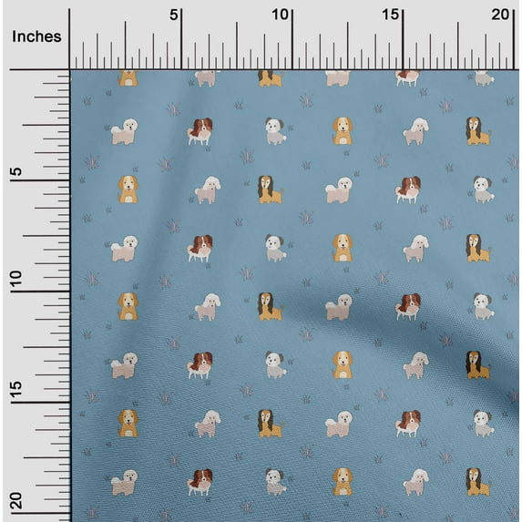 oneOone Cotton Poplin Fabric Grass & Puppies Dog Printed Fabric 1 Yard 56 Inch Wide