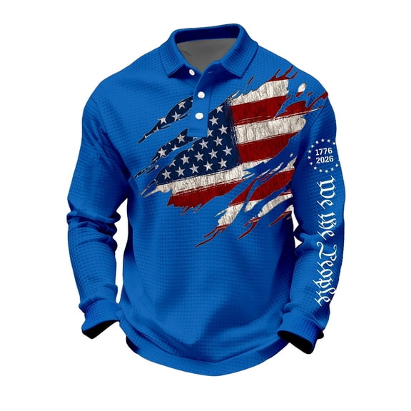 LNZGNM Men's American Flag Golf Shirts Plus Size Button Down Golf Shirt 250Th Anniversary USA Golf Polos Casual Outdoor Tees Tops,Blue 3XL