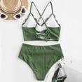 thumbnail image 3 of Swimsuits for Women,Women Crisscross Back Solid High Waist Rib Bikini Set Two Piece Swimsuit Green XL(XL), 3 of 7