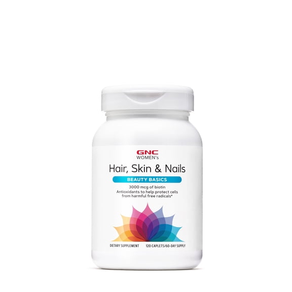 GNC Women's Hair, Skin & Nails | Daily Multivitamin Blend for Women | Biotin (3,000 mcg), Hyaluronic Acid, Vitamins C & E with Niacin | Added Antioxidants | 120 Caplets