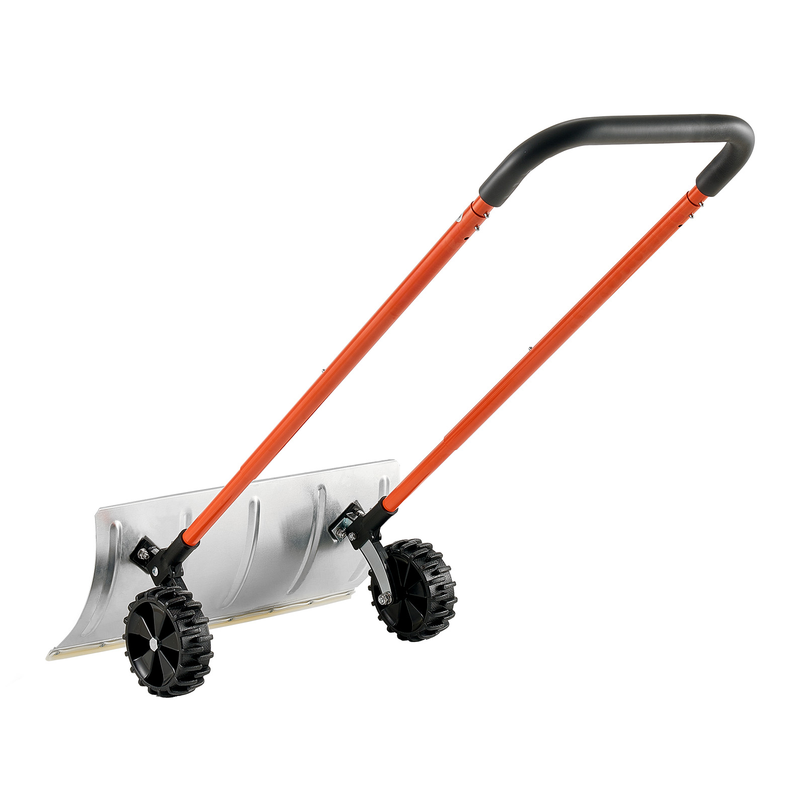 VEVOR Snow Pusher Shovel with Wheels,24 in Wheeled Snowplow Shovel with Bi-Directional Angled Blade & 90 Degree Adjustable Handle, Metal Winter Shovels, Portable Snow Removal Tool for Driveway Garden