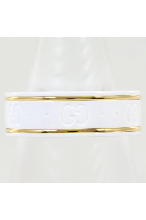 Pre-Owned Gucci Icon 18K Yellow Gold Ceramic Ring (1 ring, total weight 4.4g) - Jewelry