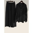 thumbnail image 3 of Women'S 2 Pieces Cotton Linen Loungewear Button Down Shirt and Wide-Leg Pants Set, 3 of 4