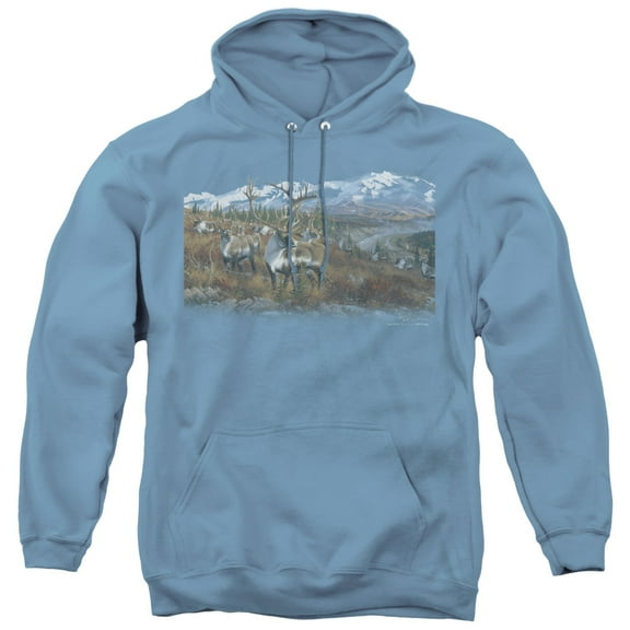 Wildlife Caribou Adult Pullover Hoodie Sweatshirt Carolina Blue