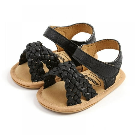 

Aosijia Baby Girls Summer Sandals PU Leather Hand Knitted Soft Sole Anti Slip Infant Toddler First Walker Shoes