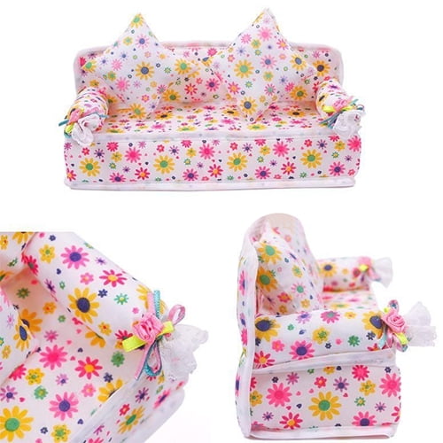 AYYUFE Mini Furniture Flower Fabric Sofa Couch 2 Cushions for Doll House