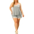 thumbnail image 5 of MODA NOVA Pajamas Set for Juniors Plus Size Cami Lace Panel Elastic Waist Shorts Sleepwear Loungewear Gray 1X, 5 of 5