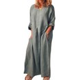 thumbnail image 6 of Joernso Women Vintage Solid Color Long Sleeve O Neck Pockets Maxi Dress Tunic Kaftan, 6 of 6