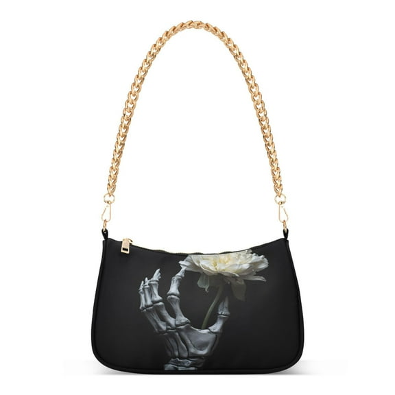 Ryvnso Roses Flower on Hand Womens Chain Shoulder Bag Tote Handbags Clutch Hobo Purse with Zipper for Travel