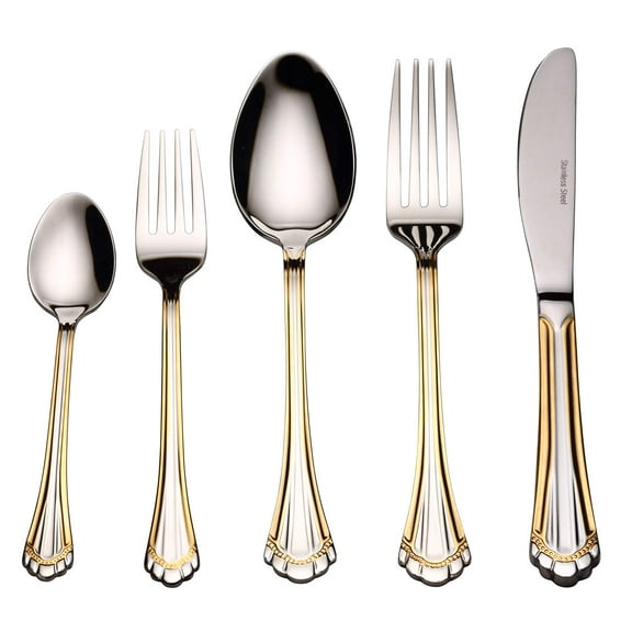 Flatware Set 20-Piece Service for 4, 18/10 Stainless Steel Silverware Cutlery, 24k Gold Plated Accent (gold sets) (Grand)…