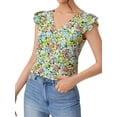 thumbnail image 3 of Nlife Women Floral Print V Neck Ruffle Short Sleeve Blouse, 3 of 7