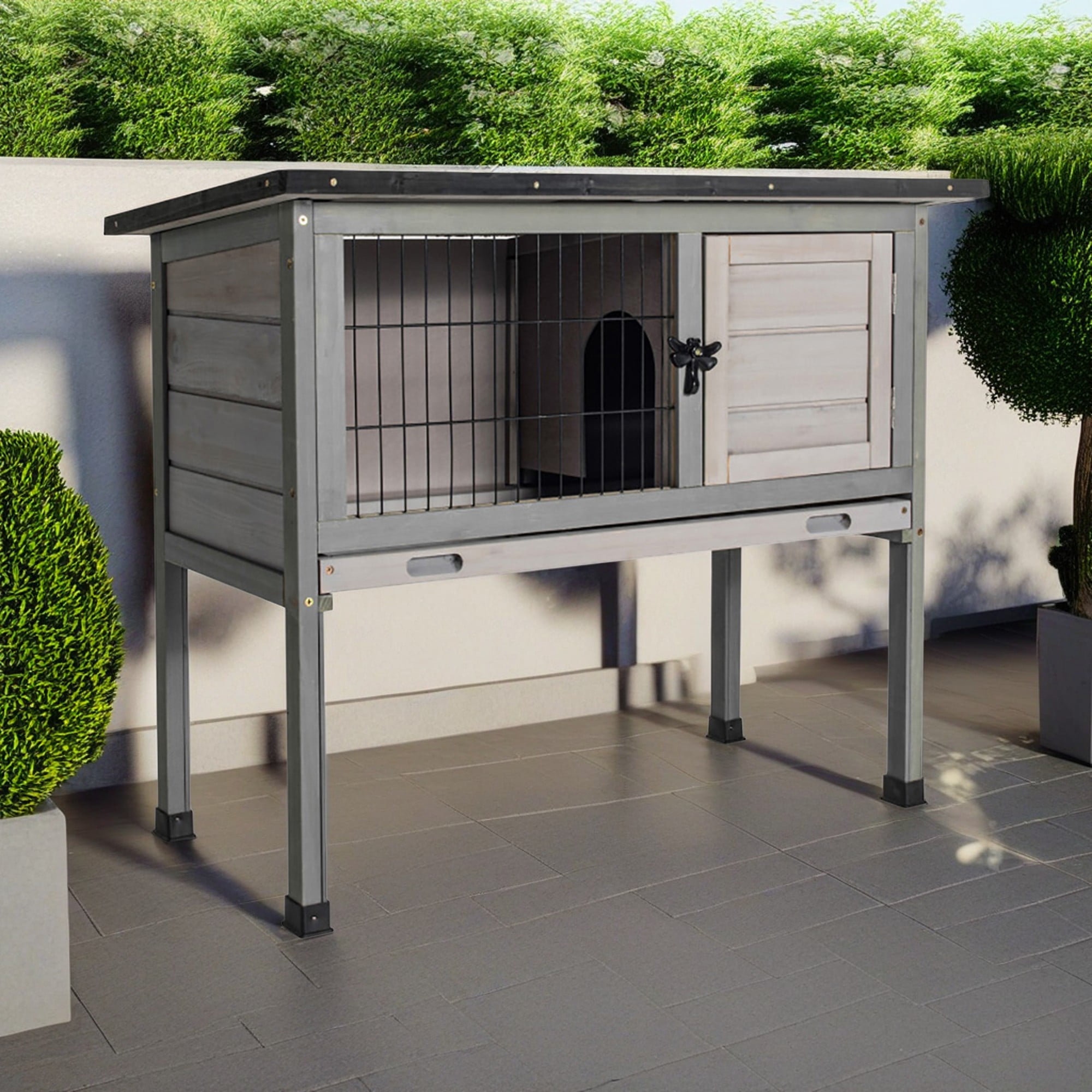 Pefilos 33" Rabbit Hutch for Outdoor, Indoor Wood Bunny Cage, Small Animal Pet House Guinea Pig Hutch, Gray