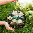 thumbnail image 2 of Book and Butterfly Stained Glass Suncatcher, Floral Magnolia Window Hanging, Reading Lover Gift, Handmade Round Glass Art, Bookish Decor 4319368797, 2 of 4
