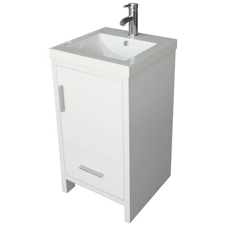 - Modern White Bathroom Vanity Cabinet Wood W/ Top Vessel Sink & Faucet Basin Set