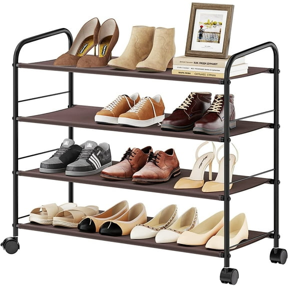 FANHAO 4-Tier Shoe Rack with Wheels, Rolling Shoe Rack,Stores up to 16- 20 Pair for Entryway, Bronze