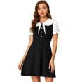 thumbnail image 1 of Vestido De Cuello De Muñeca Con Cuello De Pajarita En Contraste De Color Para Mujer Negro M Allegra K M, 1 of 6